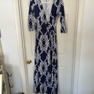 Lilly Pulitzer Navy and White Printed Wrap Maxi Dress